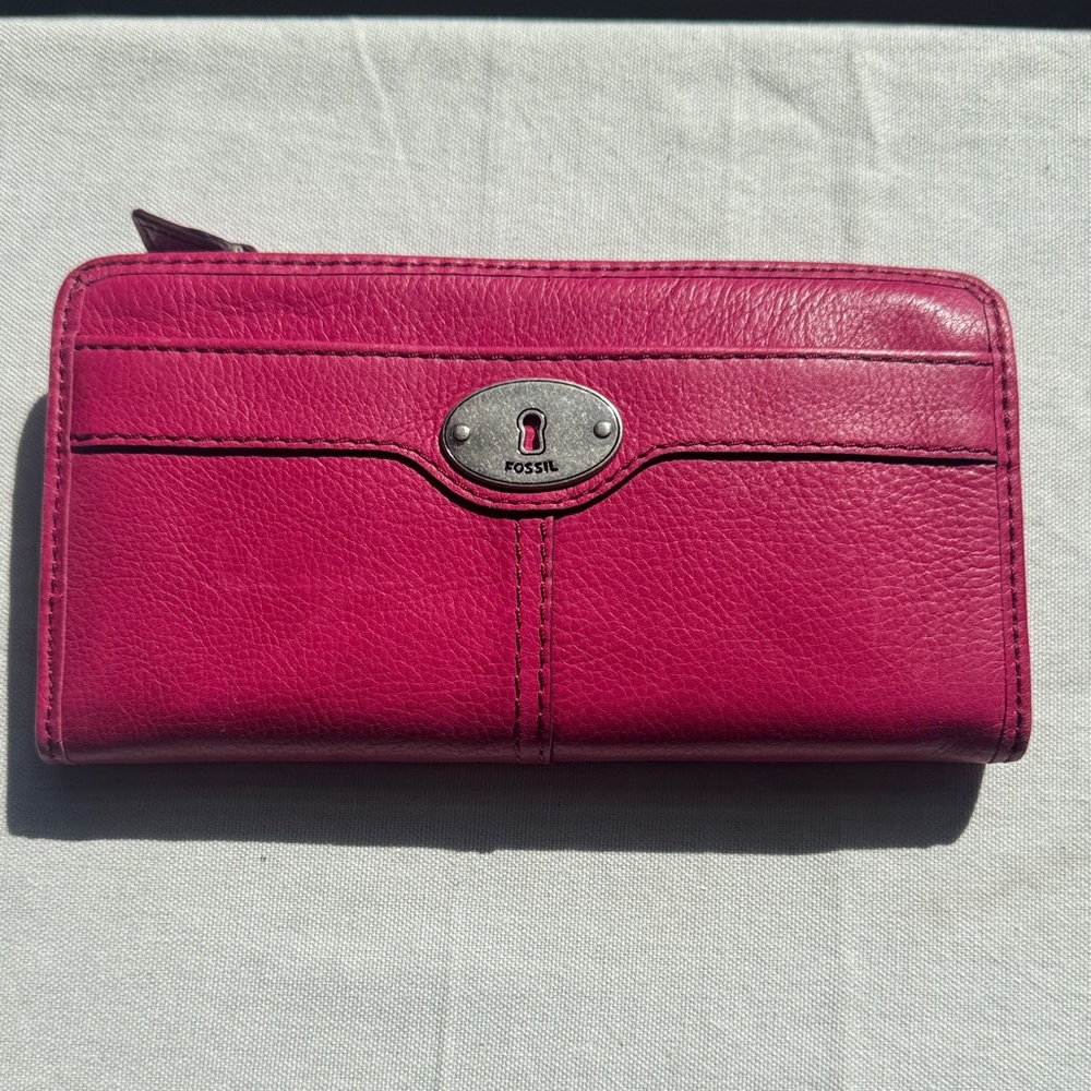 Fossil Hot Pink Leather Zip Around Wallet